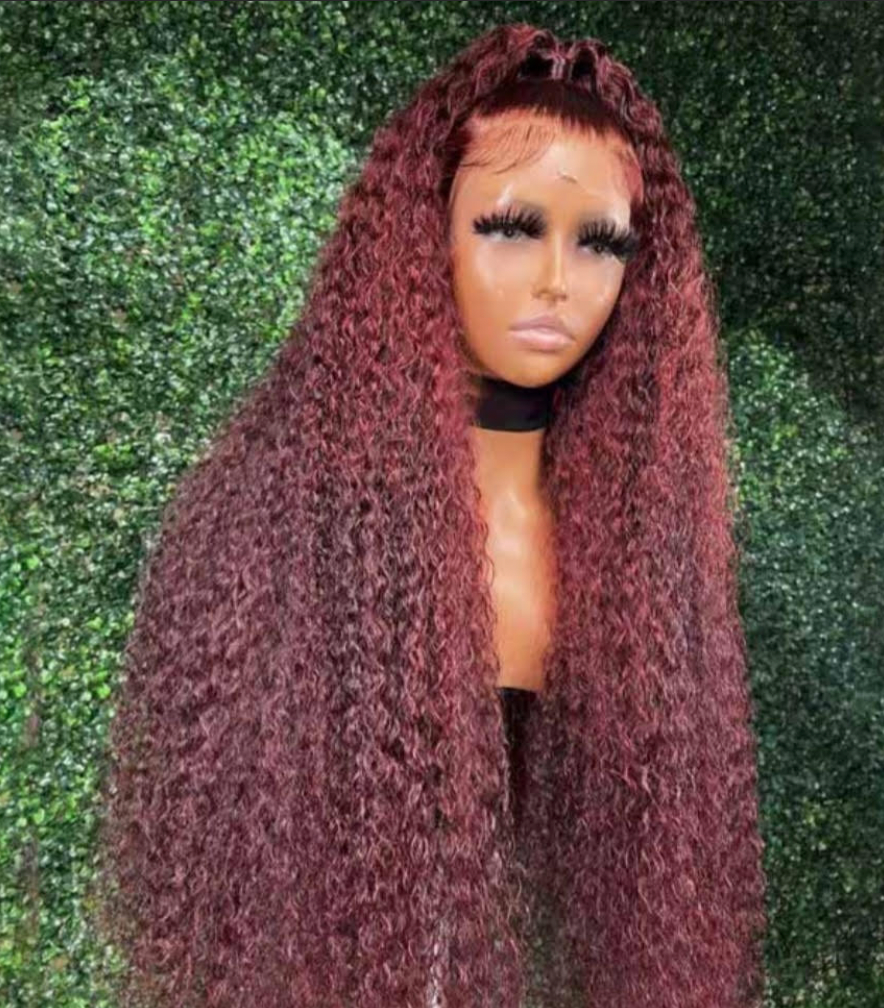 Burgundy curly lace front wig