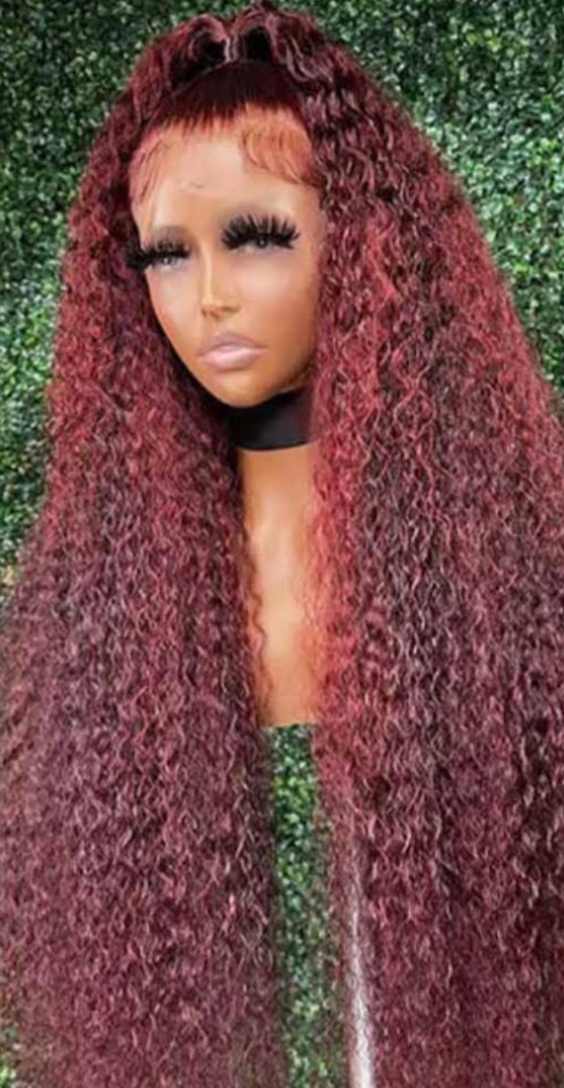 Burgundy curly lace front wig
