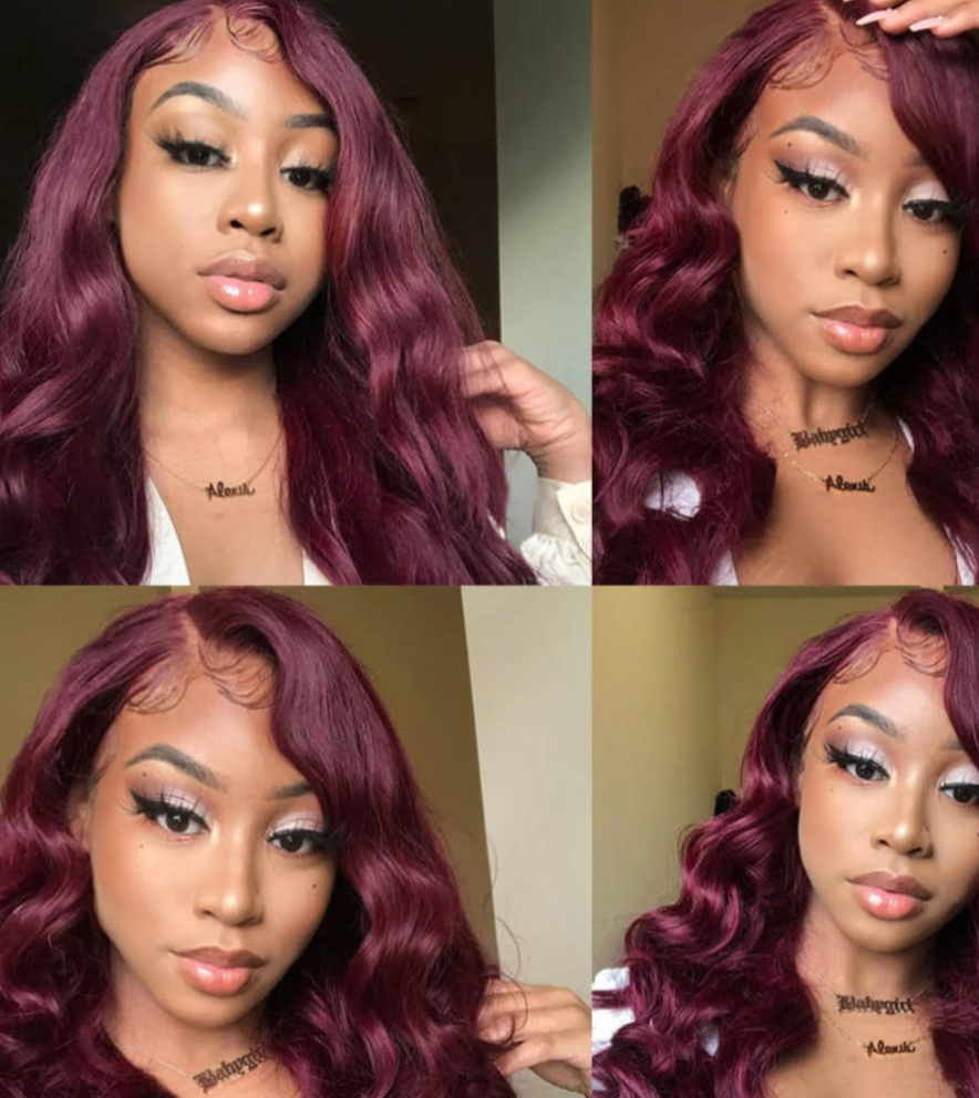 Burgundy human hair lace front wig