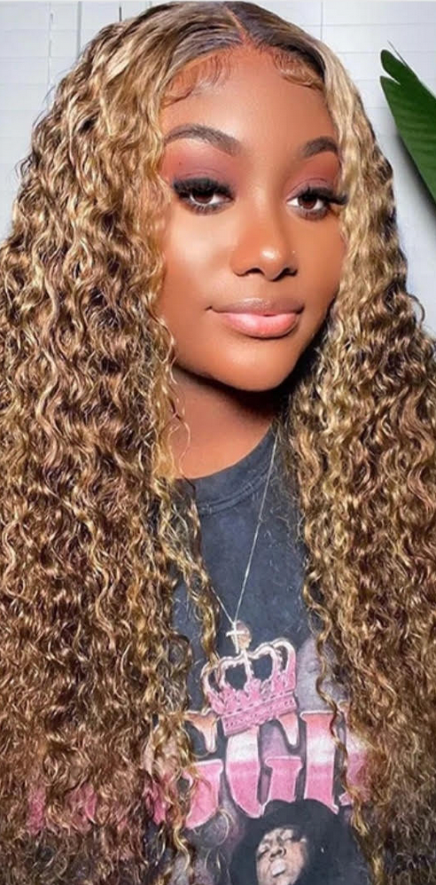 Highlighted Deep wave lace front wig