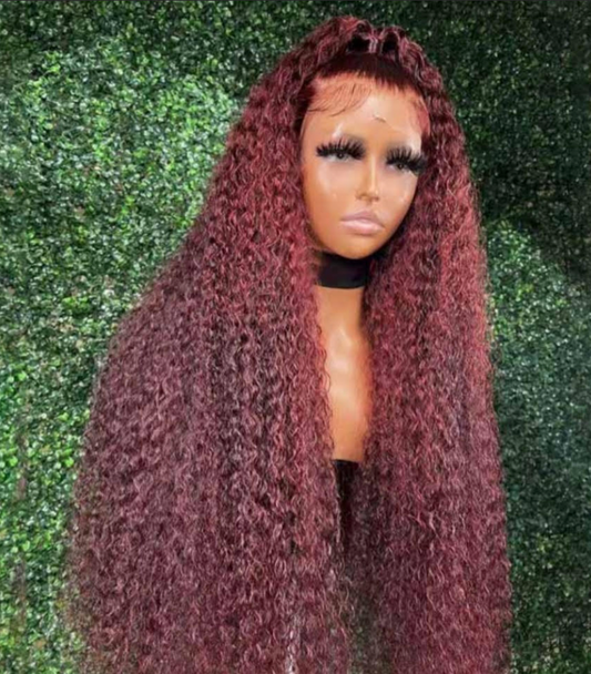 Burgundy curly lace front wig