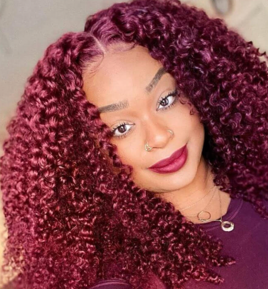 Burgundy curly lace front wig