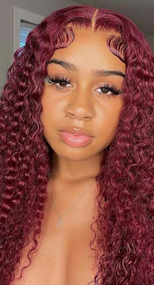 Burgundy curly lace front wig