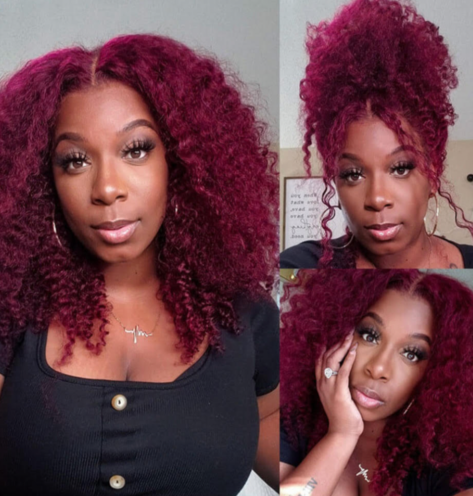 Burgundy curly lace front wig