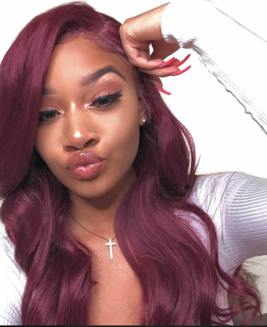 Burgundy human hair lace front wig